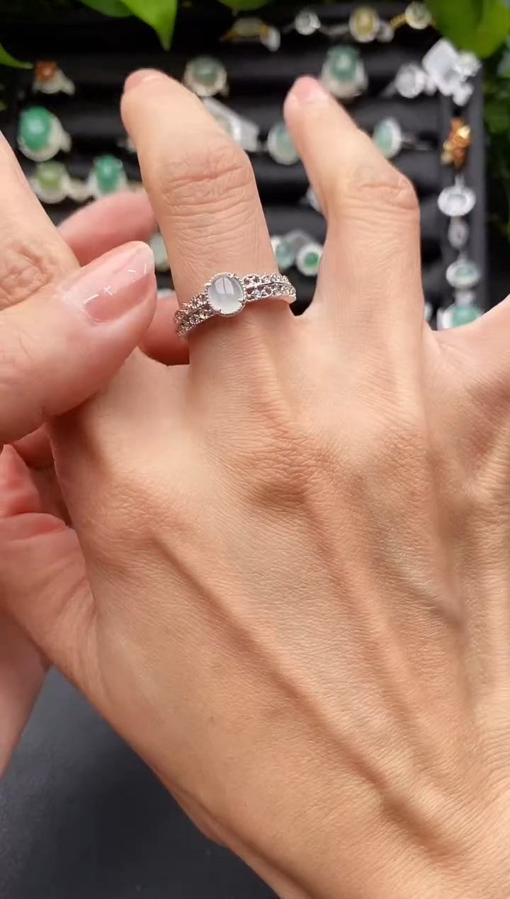 【闪购商品】翡翠戒指银S925镶嵌缅甸翡翠A货555  9-