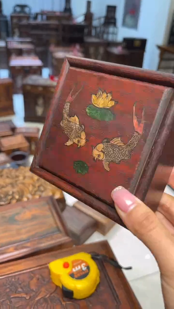 【闪购商品】木连年有余螺钿四方抽拉盒