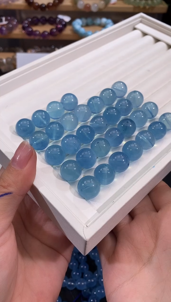 水晶手链未镶嵌海蓝宝单珠13+多样性发一