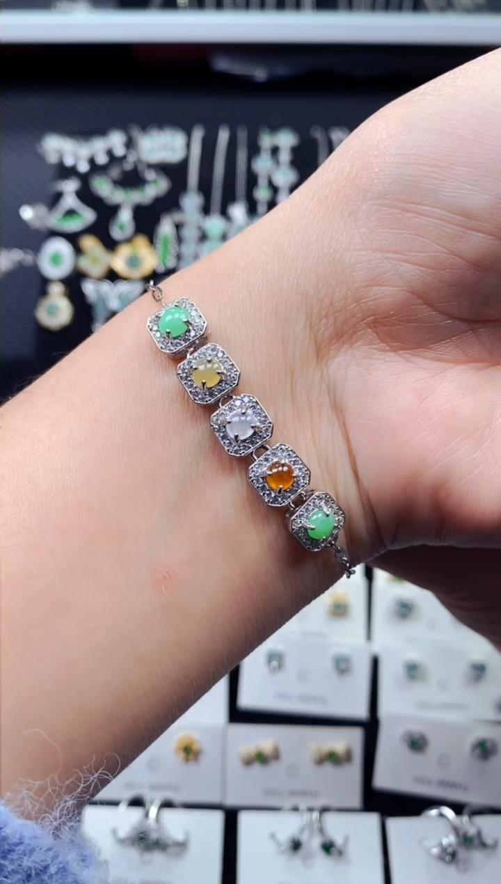 【闪购商品】翡翠手链银S925镶嵌0537