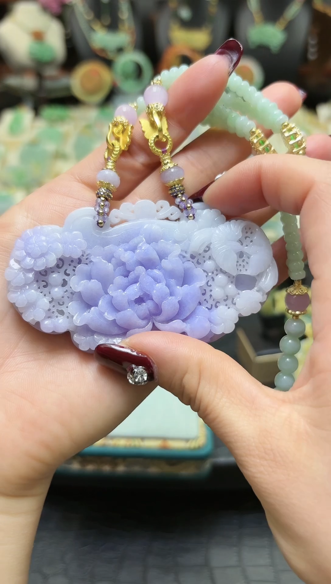 【闪购商品】翡翠颈饰未镶嵌天然紫翡花开富贵