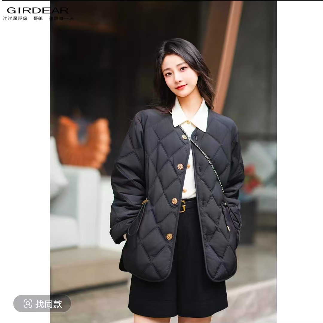 GIRDEAR/哥弟冬季外套摩登学院时尚质感黑色新雪丽棉服女 1400648