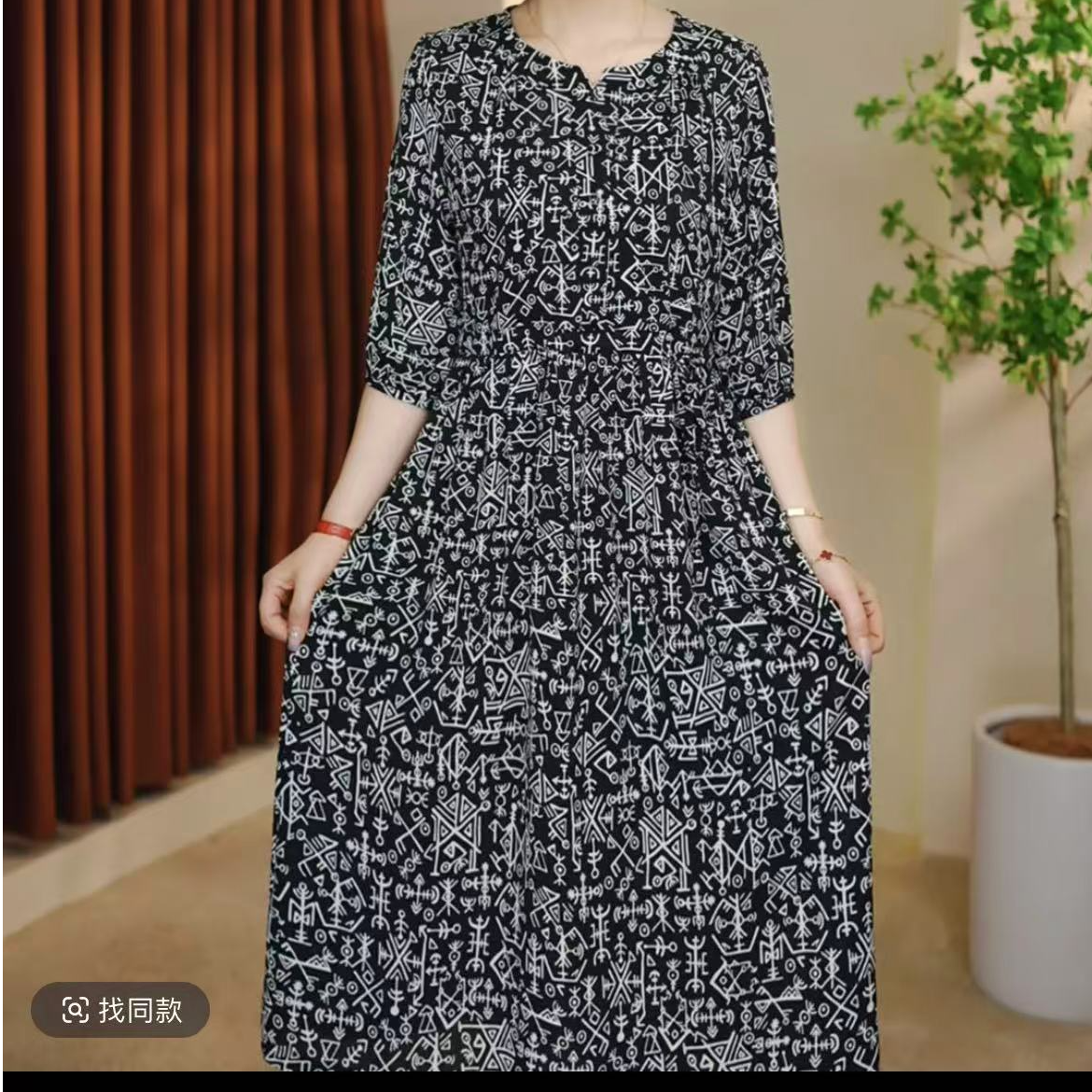 1023立领符文裙妈妈装高妈妈装洋气显瘦气质女装连衣裙