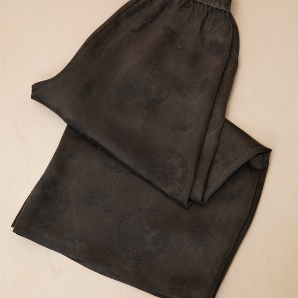 千帆旗袍 郁川 40姆米植物染提花重缎 阔腿裤