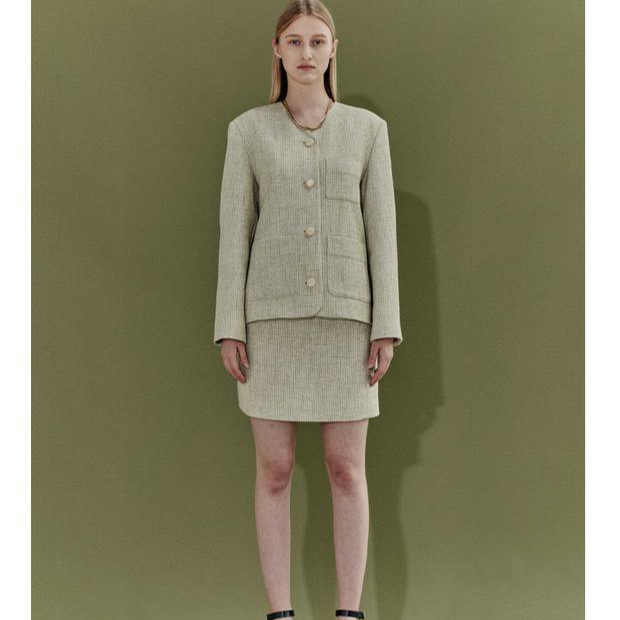 全新未使用  ENOR V领复古粗花呢外套 奶油色尼龙 TP008628