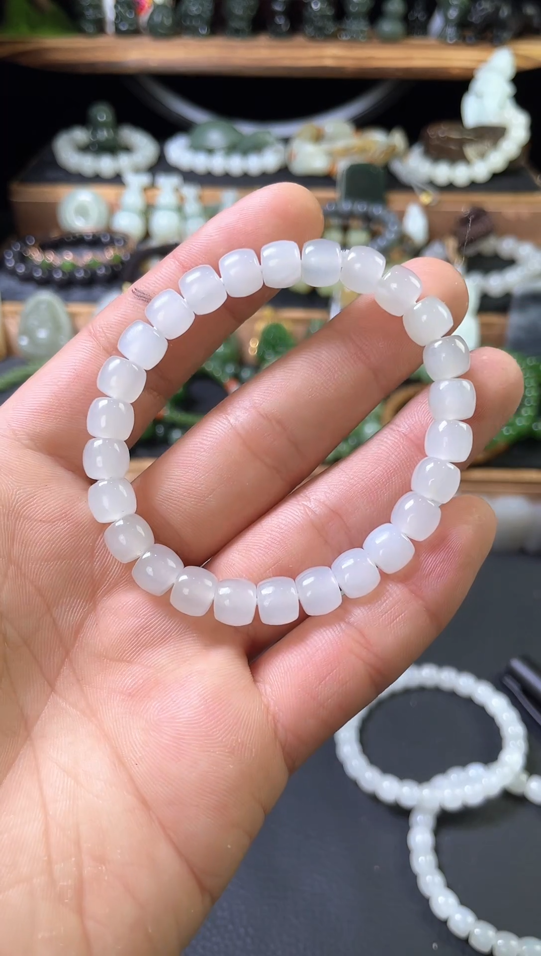 【闪购商品】和田玉手串未镶嵌卡8 高冰白直切手串拍2发1