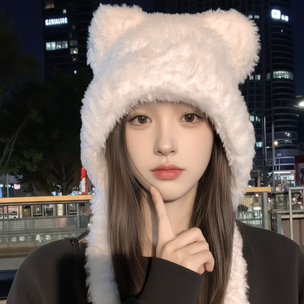 帽子女2025新款秋冬可爱毛绒绒小熊耳朵防寒帽子保暖护耳大头围