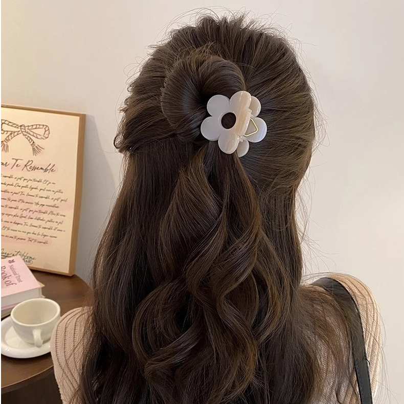 小号半抓夹马尾夹高级新款发量少鲨鱼夹子精致半扎发花朵发夹头饰