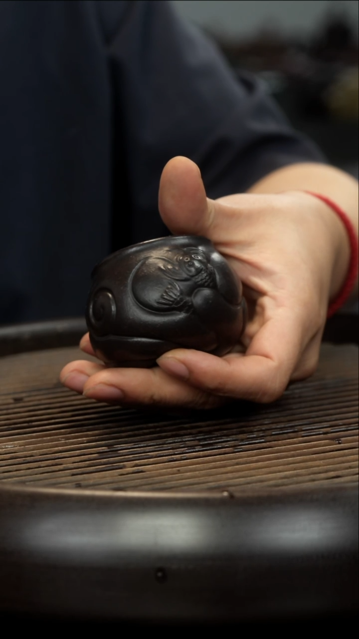 茶壶紫砂乌金砂 鱼化龙杯 