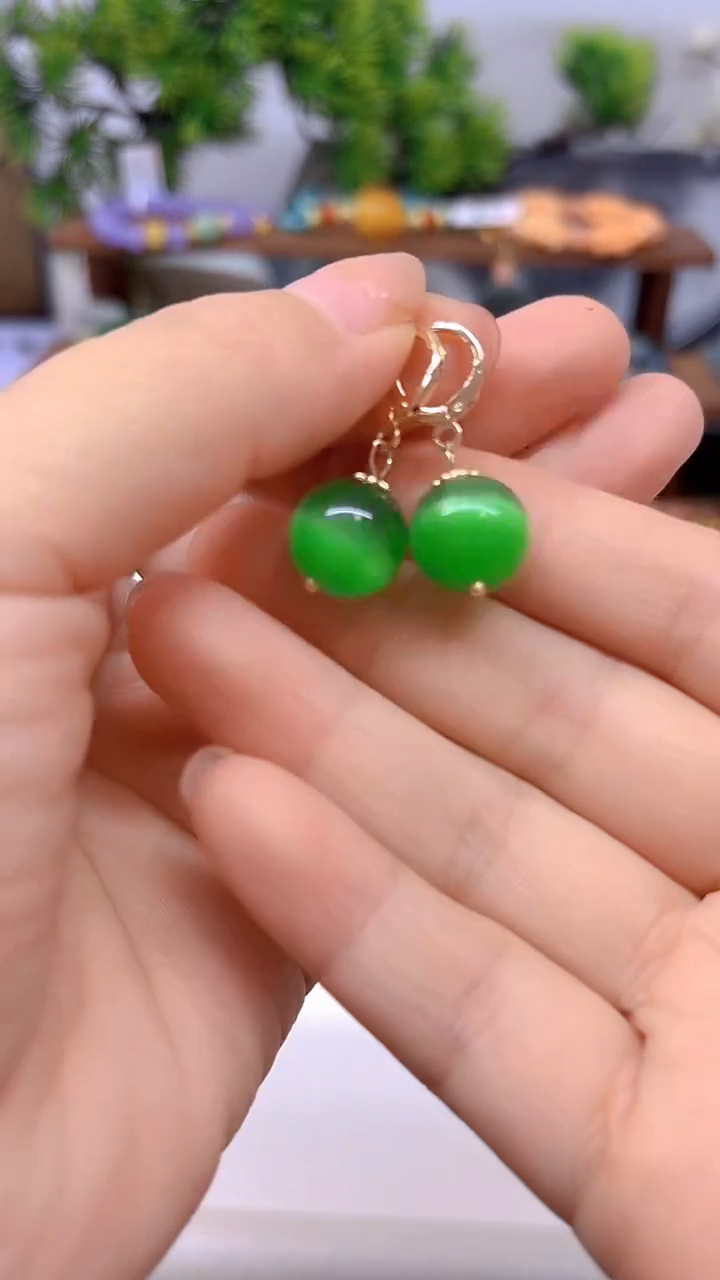 碧玺猫眼耳饰14K金镶嵌E608