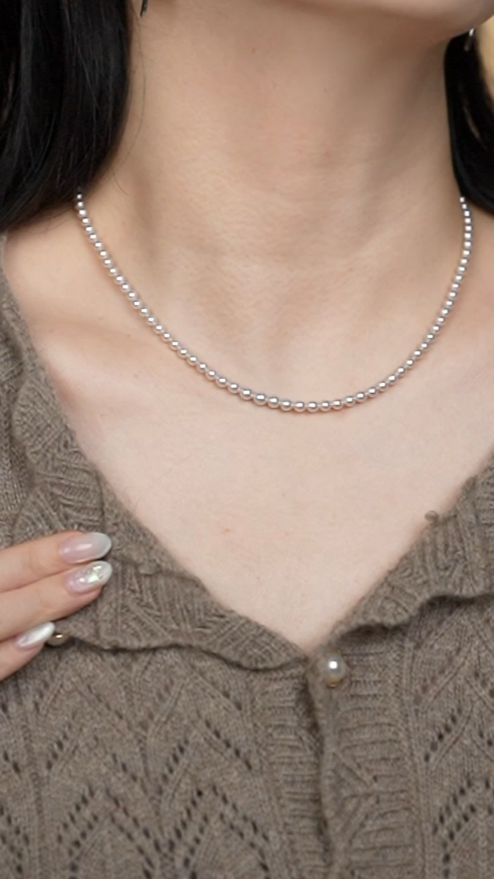 项链18K金镶嵌海水珍珠3-5真科研SK Bluerose 塔链