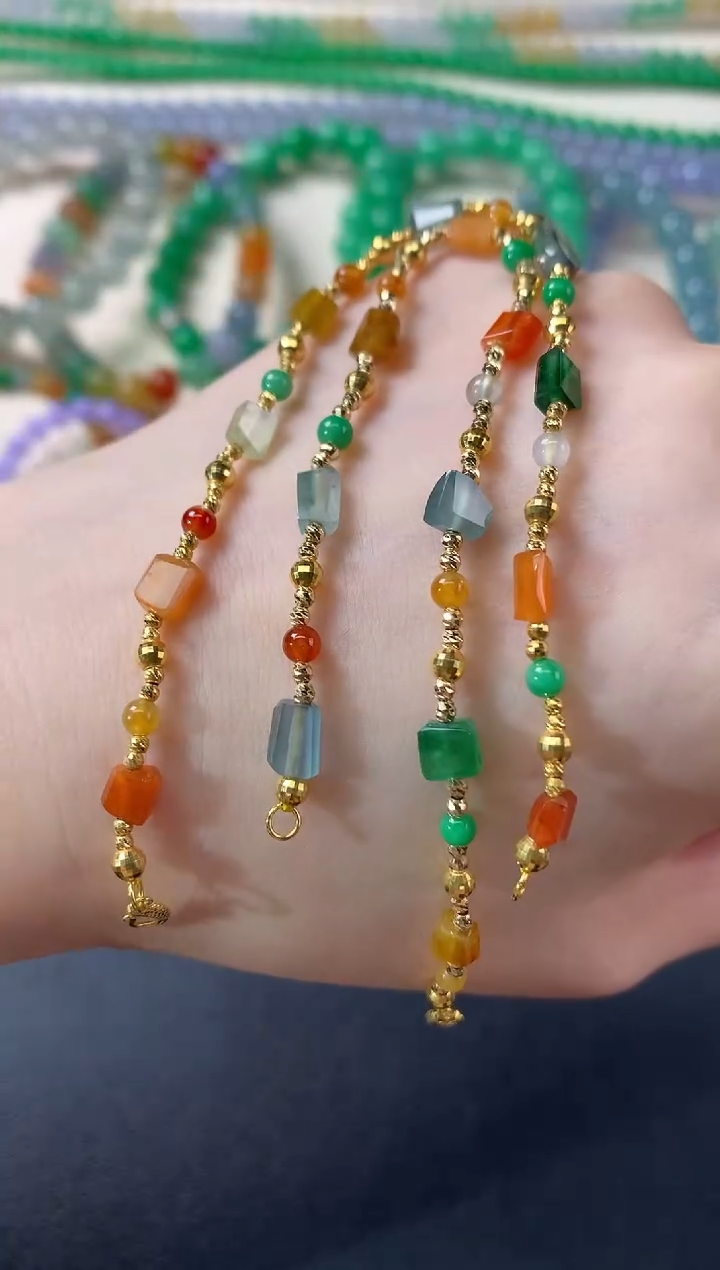 未镶嵌手串翡翠多样性发其一D52|3980