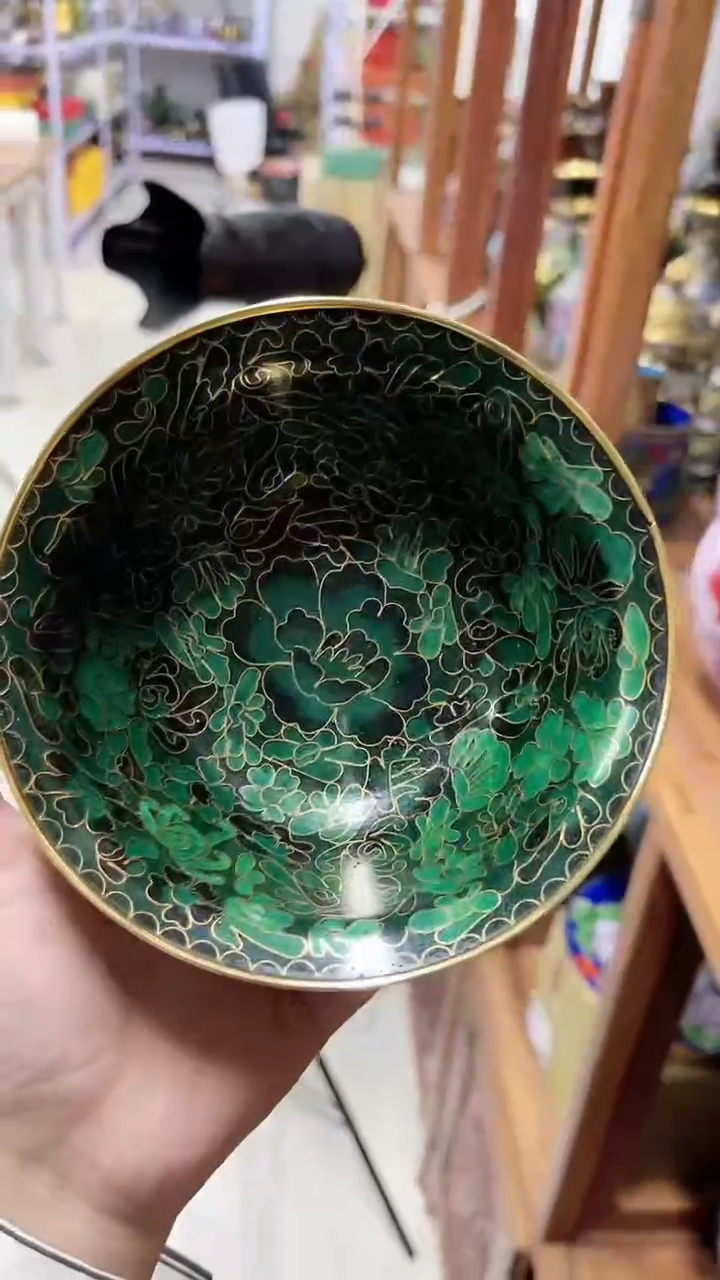 【闪购商品】非遗 景泰蓝花卉碗 5带底座 绿万花