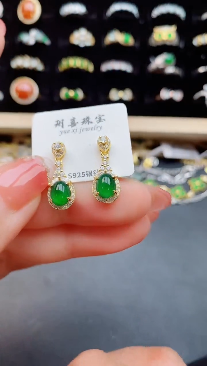 【闪购商品】翡翠耳饰银S925镶嵌5085050