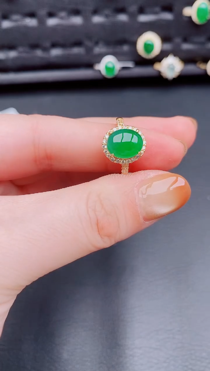 【闪购商品】翡翠戒指银S925镶嵌天然a货翡翠336