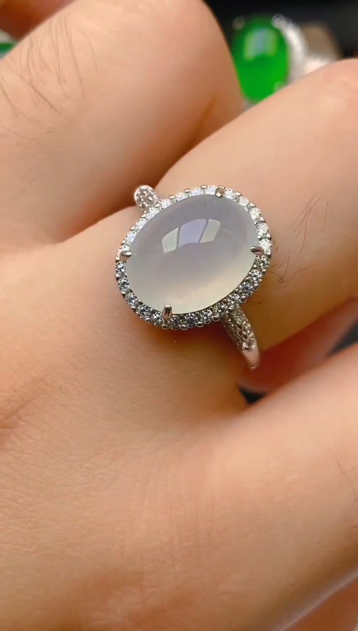 翡翠戒指银S925镶嵌天然