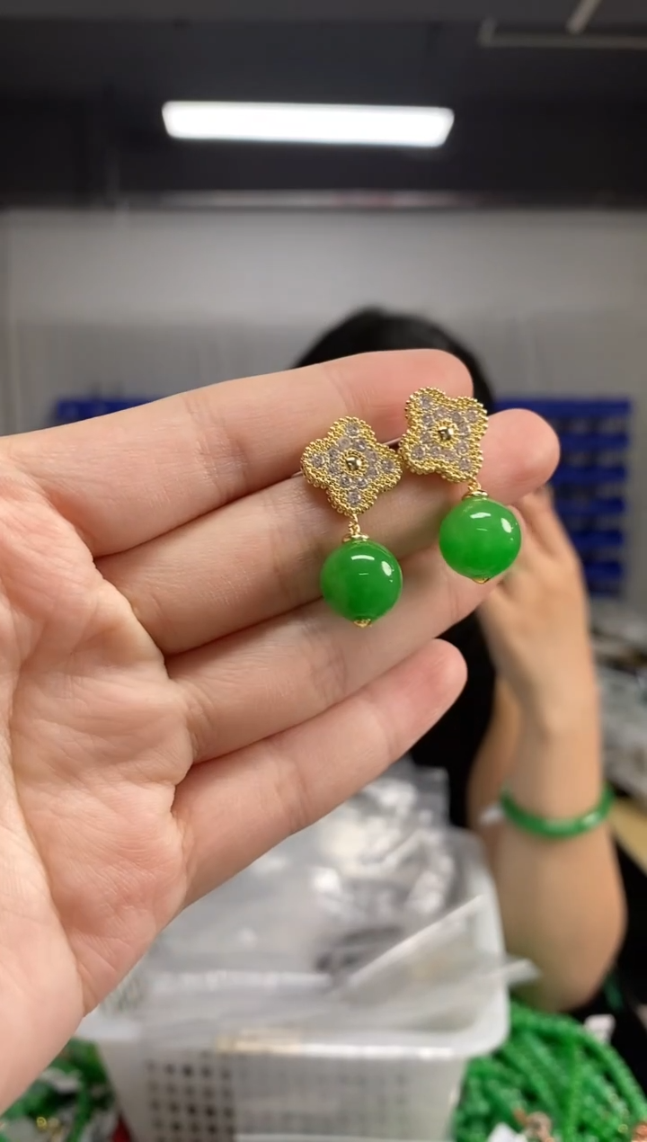 银S925镶嵌翡翠耳饰多样性发其一颜色微差