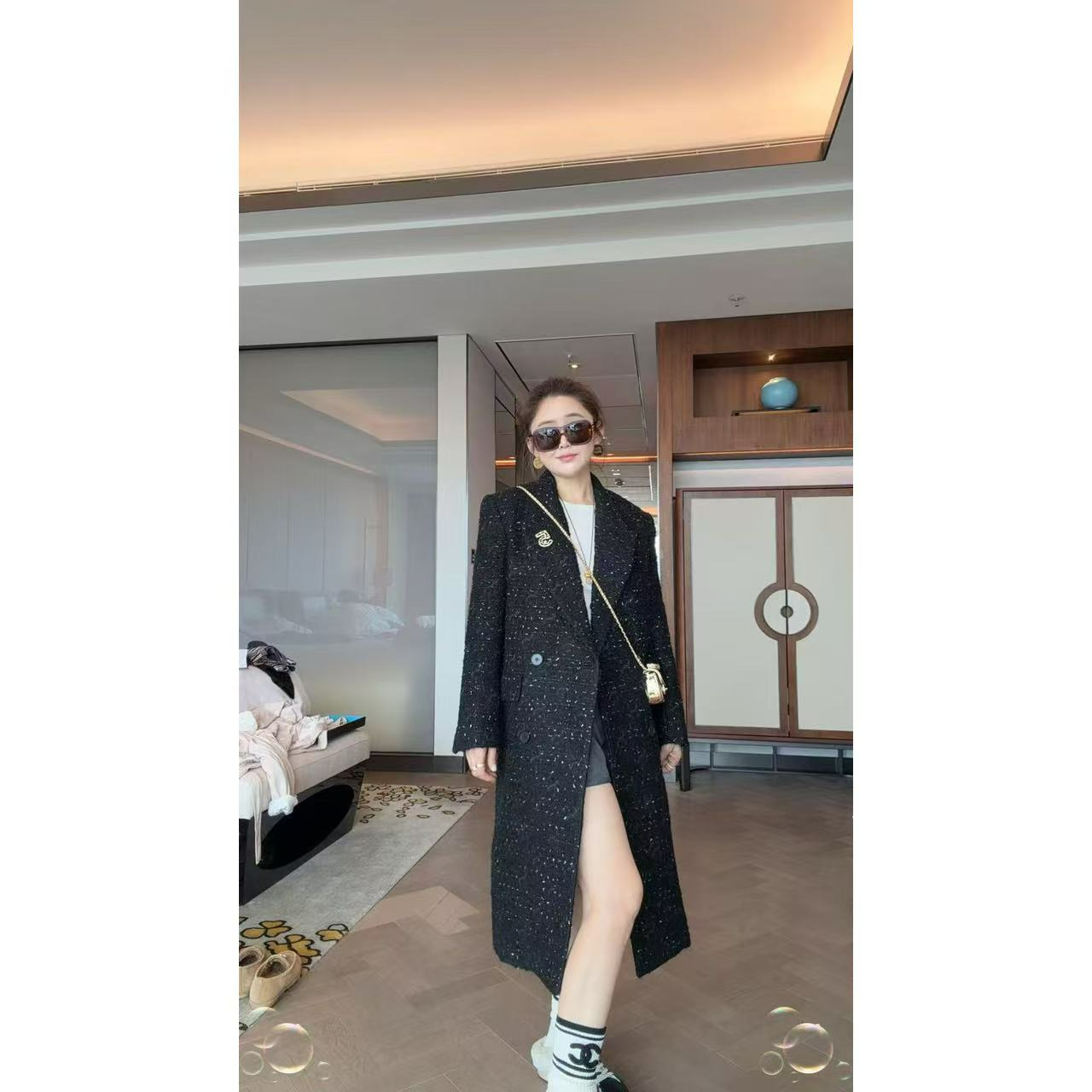 【粗纺大衣】小香风羊毛长款大衣272509（小码衣长约106cm）