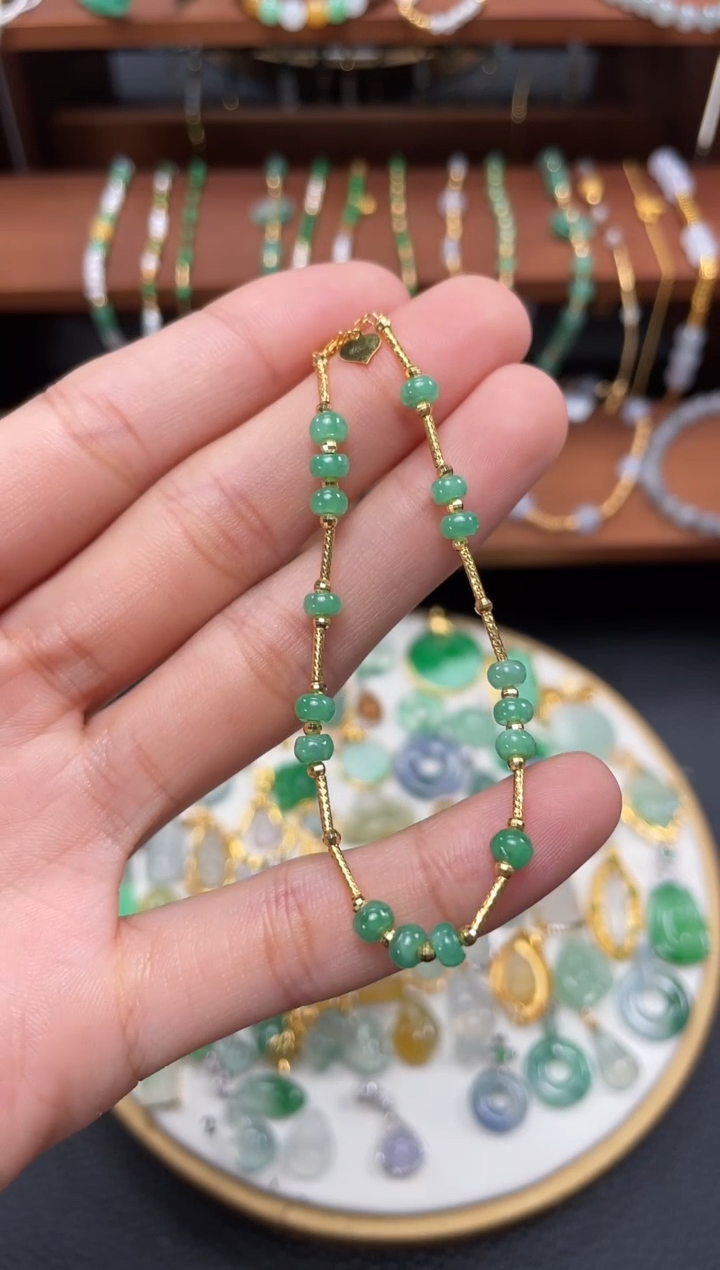 【闪购商品】石英质玉套链18K金镶嵌一个   JK476