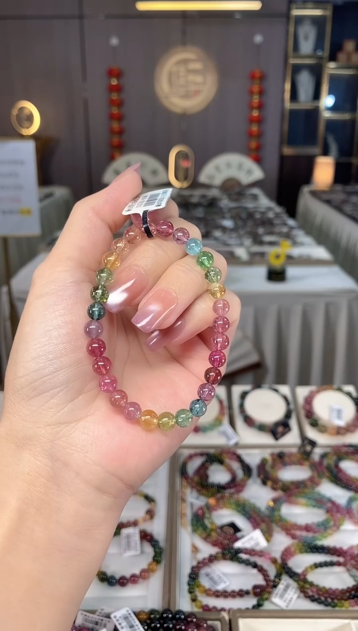 未镶嵌老矿碧玺彩虹单圈手串6mm+碧玺多样性发货一条hon