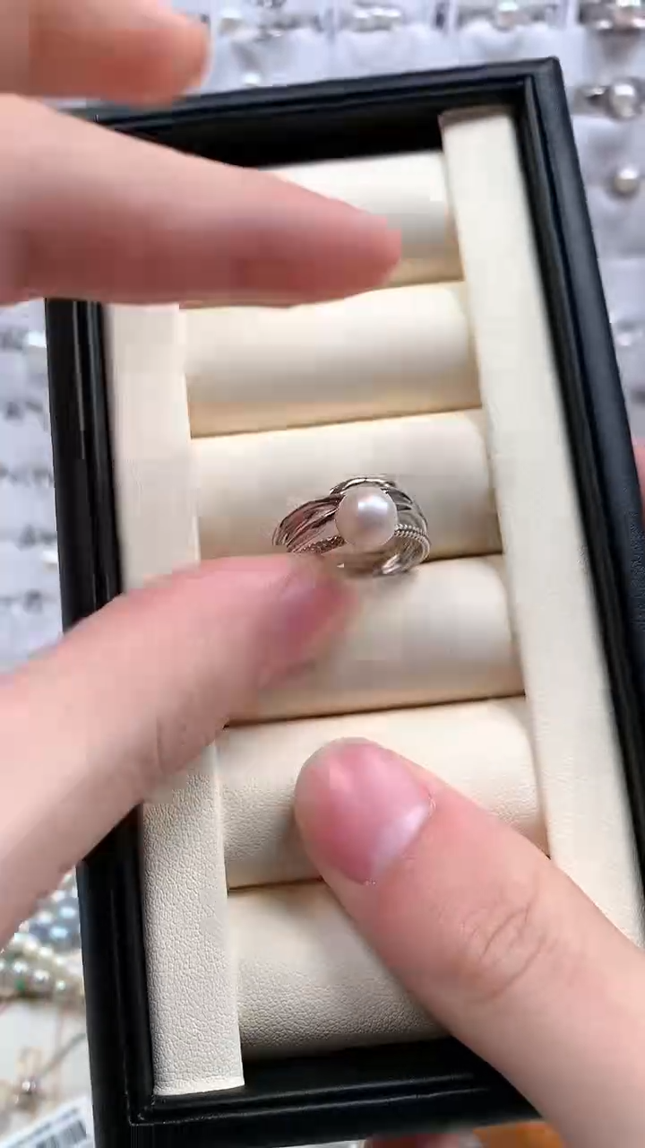 【闪购商品】海水珍珠戒指银S925镶嵌宽版双层珍珠戒指