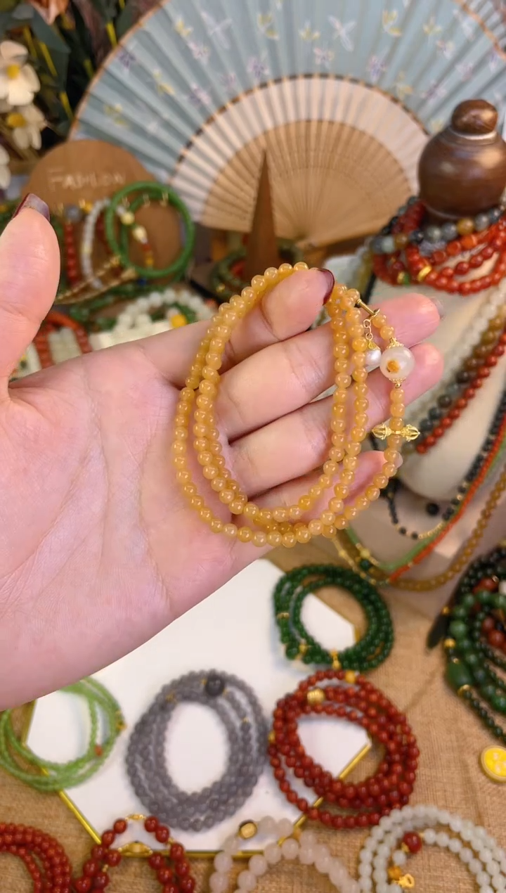 【闪购商品】和田玉三圈18K金镶嵌糖玉