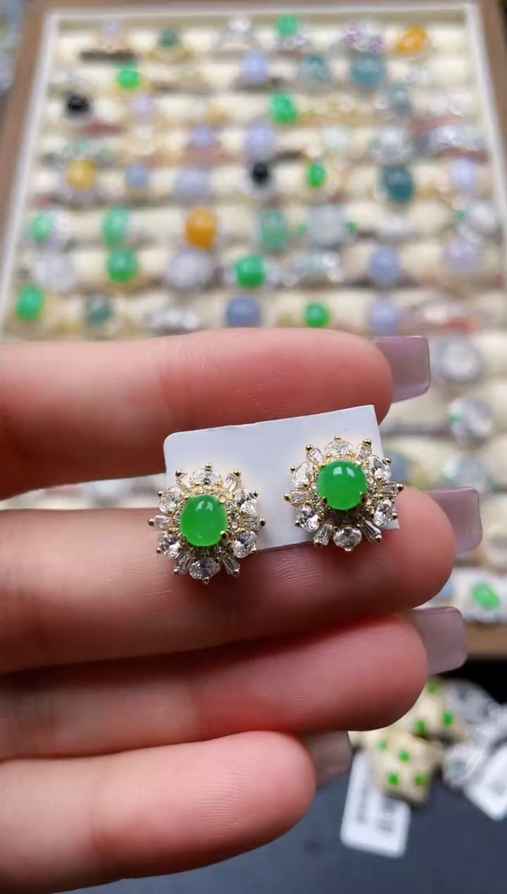 银S925镶嵌翡翠耳饰96