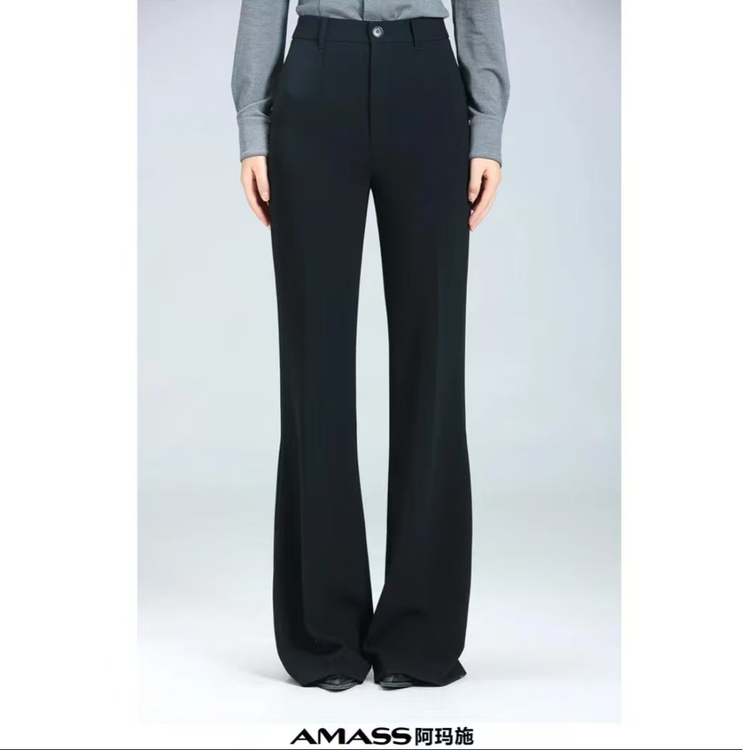 AMASS/阿玛施 新款时尚女气质风高腰显瘦休闲黑色拖地裤子510020