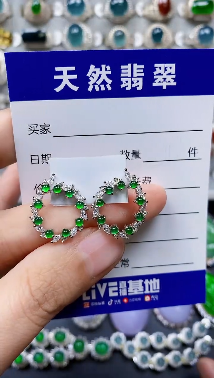 【闪购商品】翡翠银S925镶嵌耳饰0291