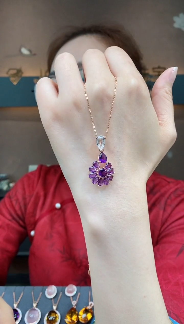 【闪购商品】紫晶吊坠银S925镶嵌紫晶吊坠