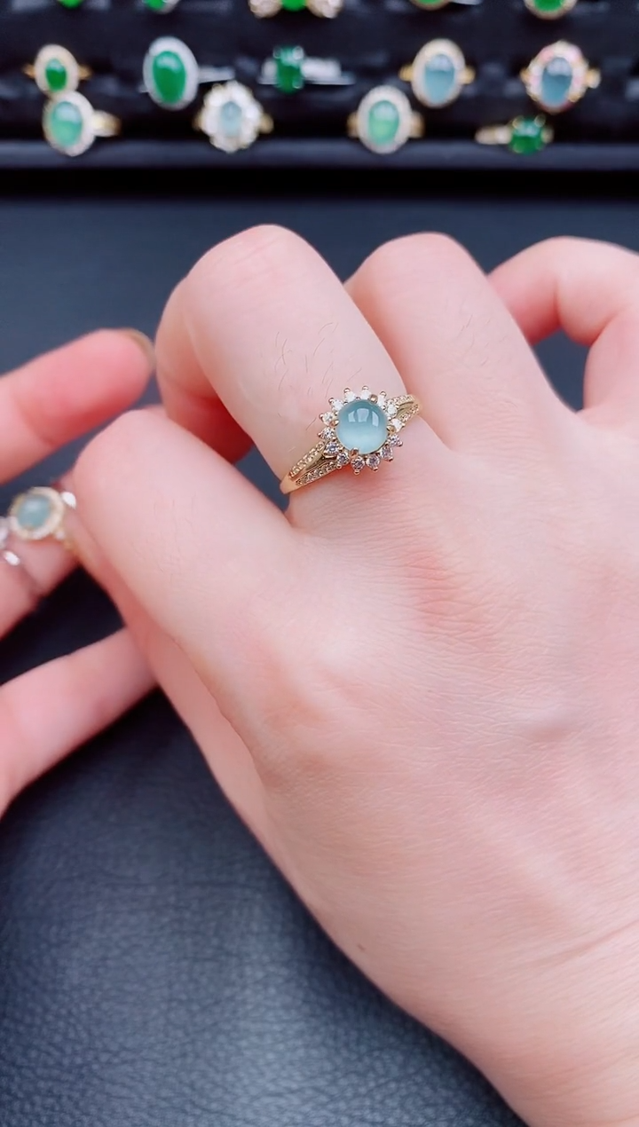 【闪购商品】翡翠戒指银S925镶嵌天然a货翡翠7