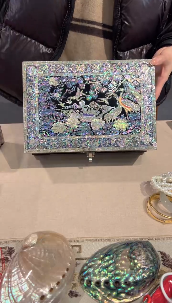 【闪购商品】鱼锁绒布底全满螺满贝弘贝雅螺钿漆器文化馆