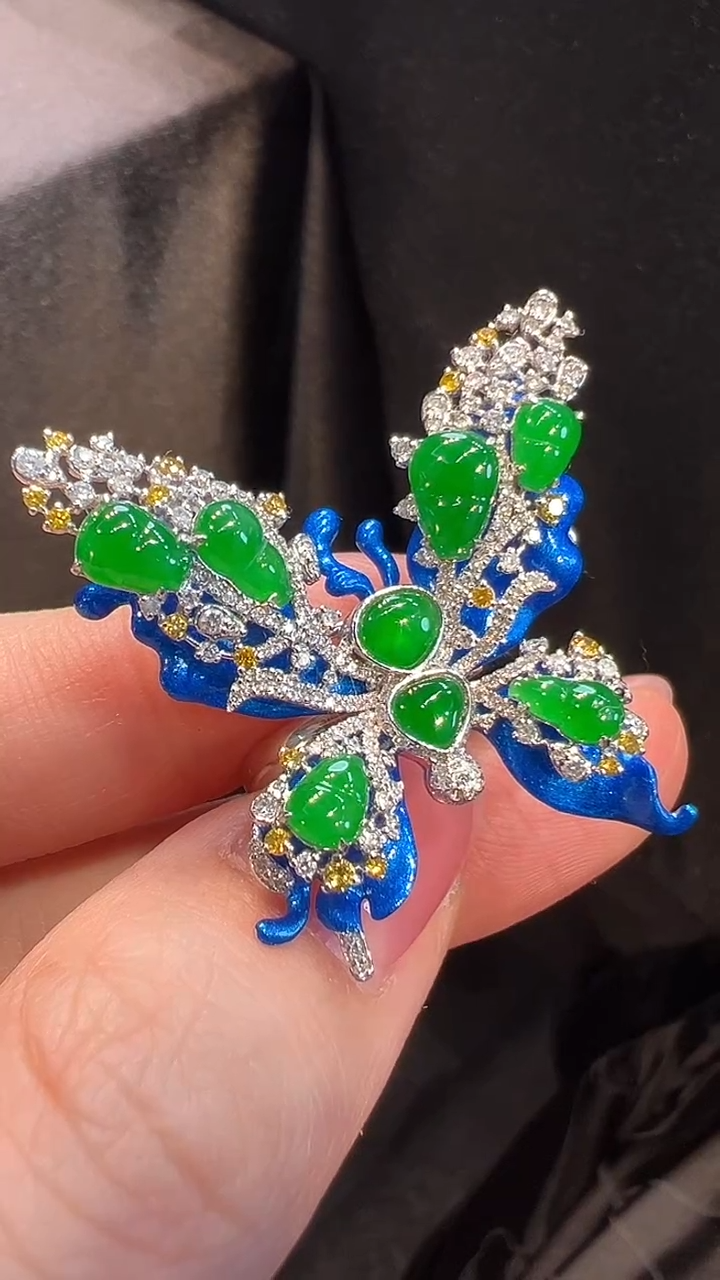 18K金镶嵌戒指翡翠三用款L6