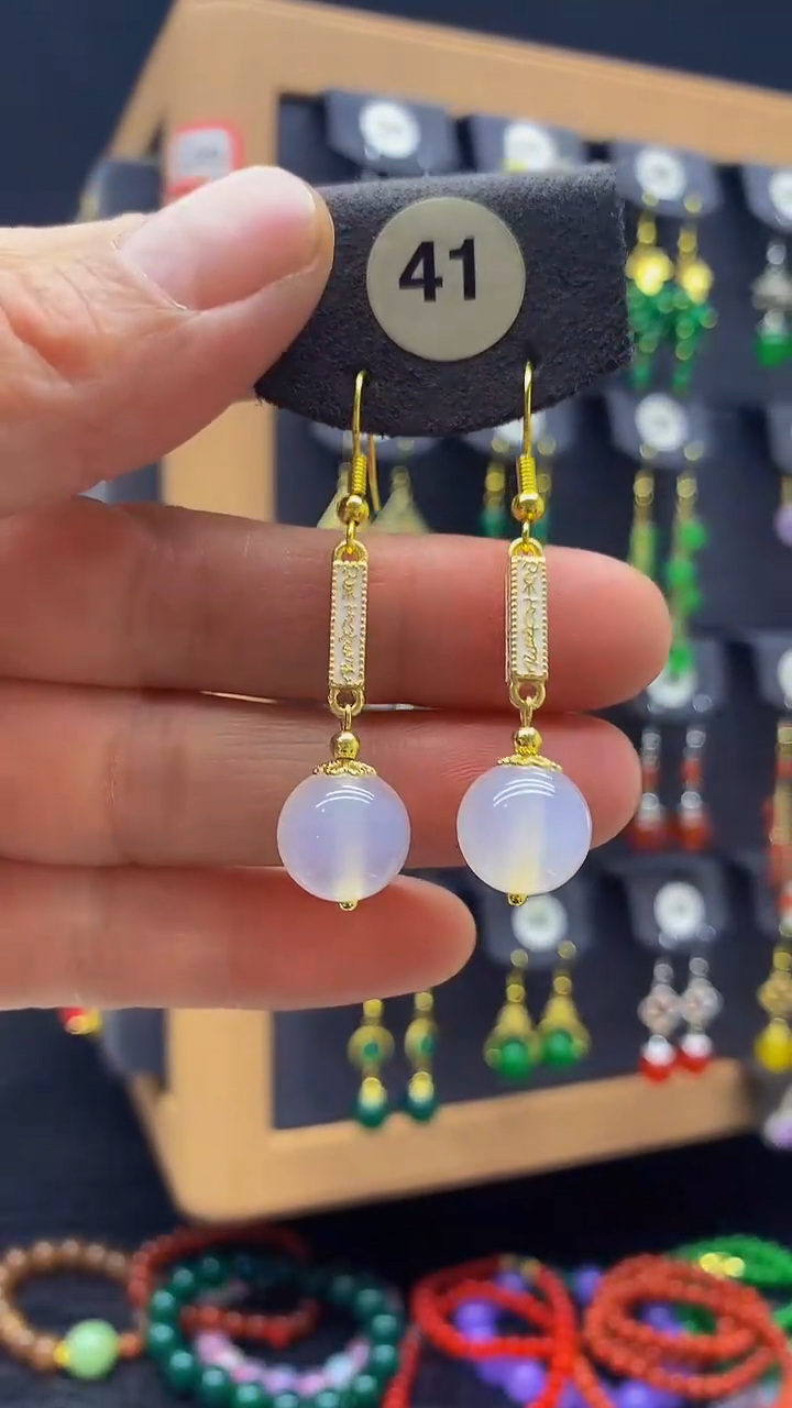 【闪购商品】玛瑙/玉髓耳坠银S925镀金镶嵌耳坠041