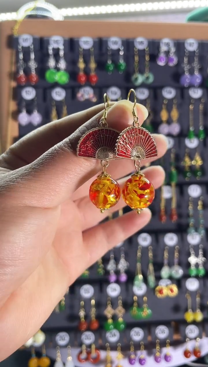 【闪购商品】琥珀耳饰银S925镶嵌382..