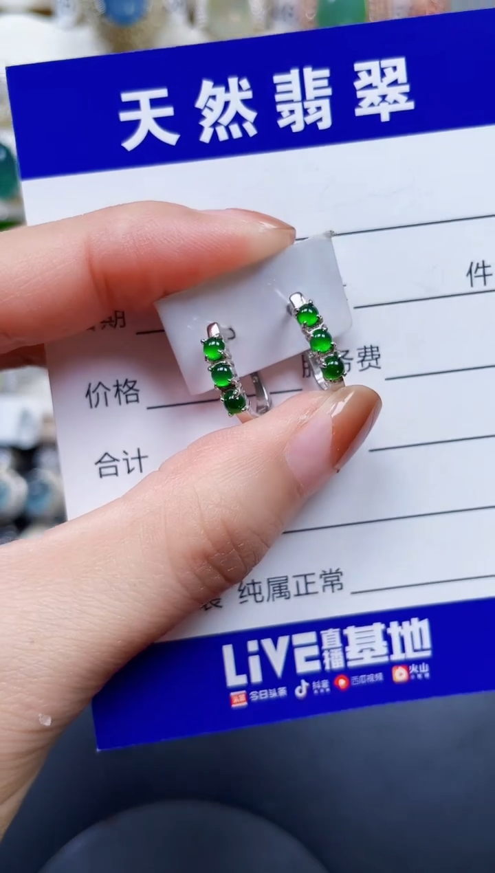 银S925镶嵌翡翠耳饰204