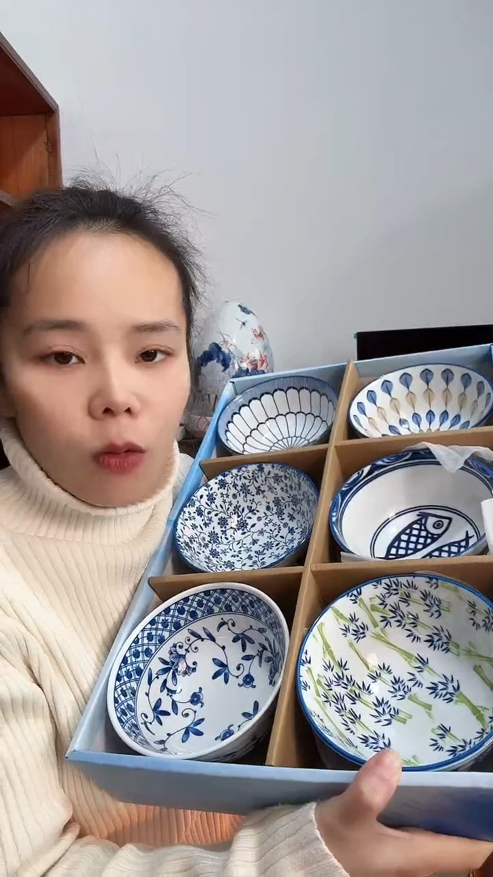 陶瓷青花饭碗六个套组