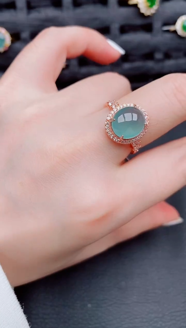 【闪购商品】翡翠戒指银S925镶嵌天然a货翡翠237