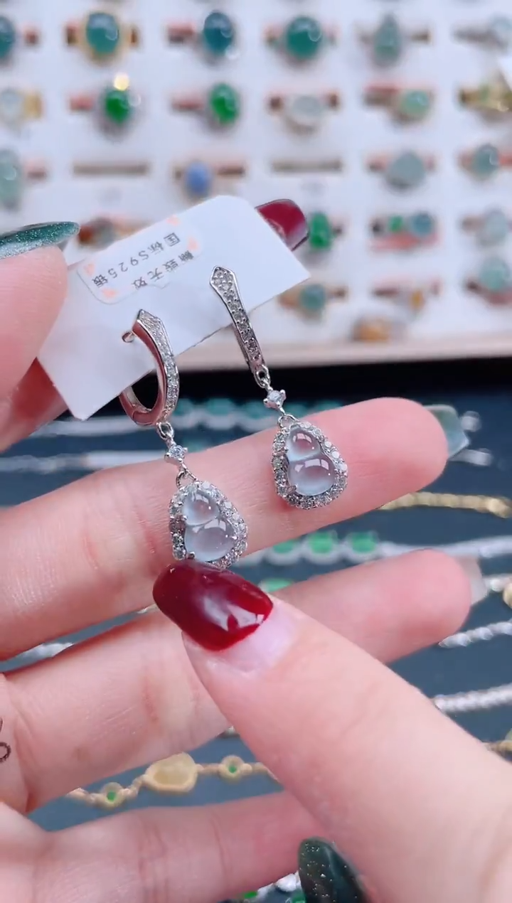 银S925镶嵌翡翠耳饰天然翡翠