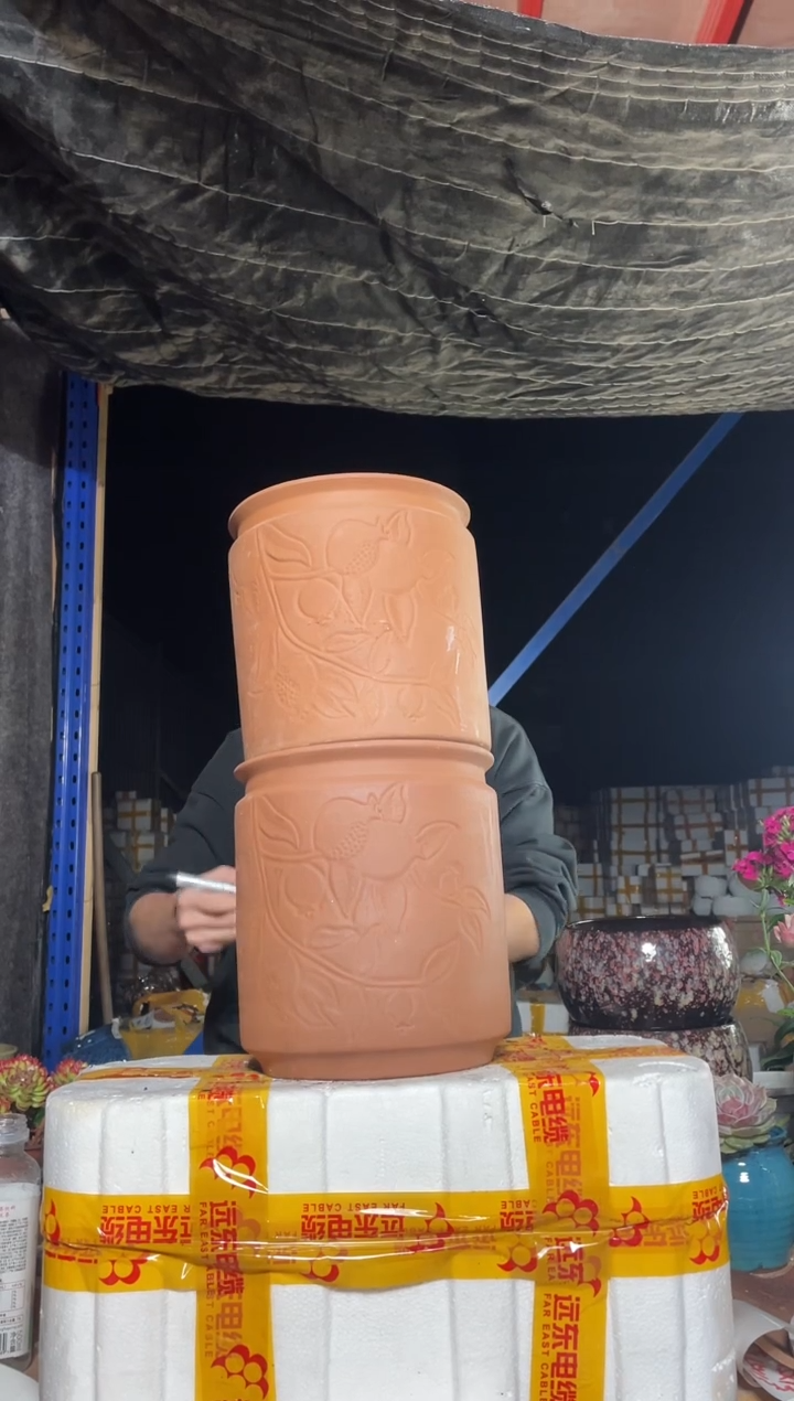 紫砂花盆宜兴紫砂粗陶花盆21*24