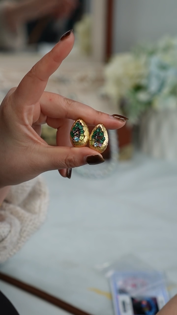 【闪购商品】橄榄石耳饰银S925镶嵌耳饰