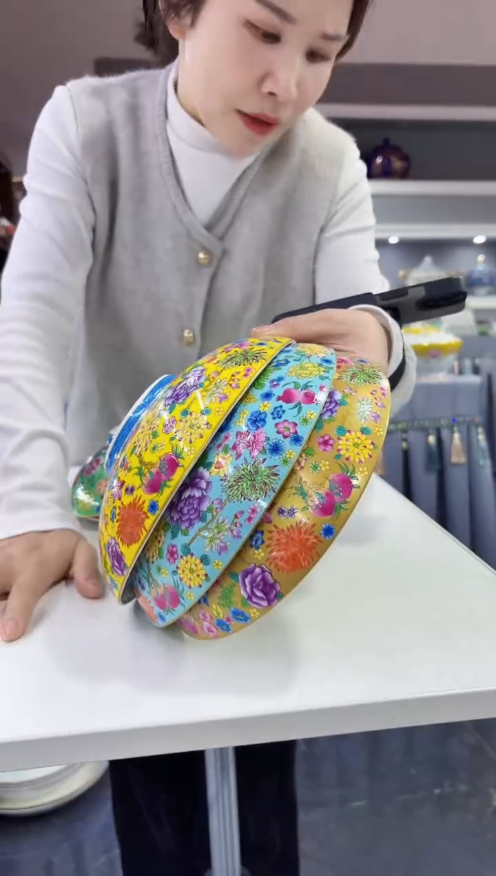 珐琅 8.5英寸元宝盘3个景德镇混色