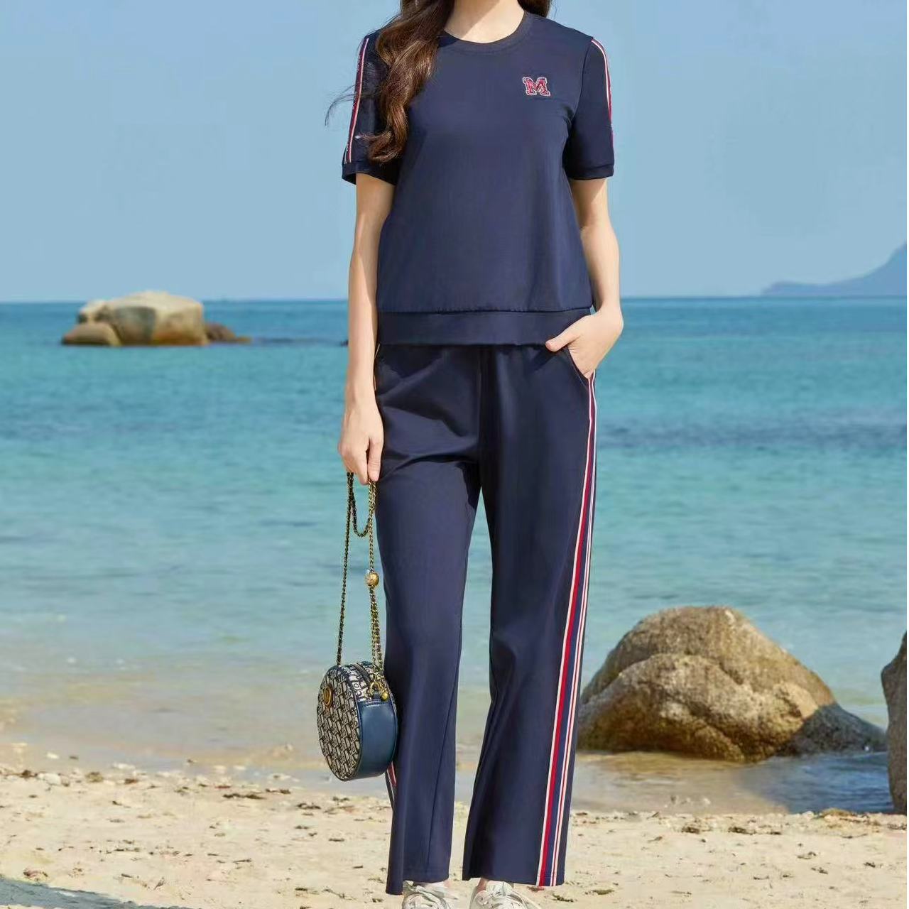 休闲运动套装修身时尚气质薄款商务夏季弹力休闲透气短袖长裤女士