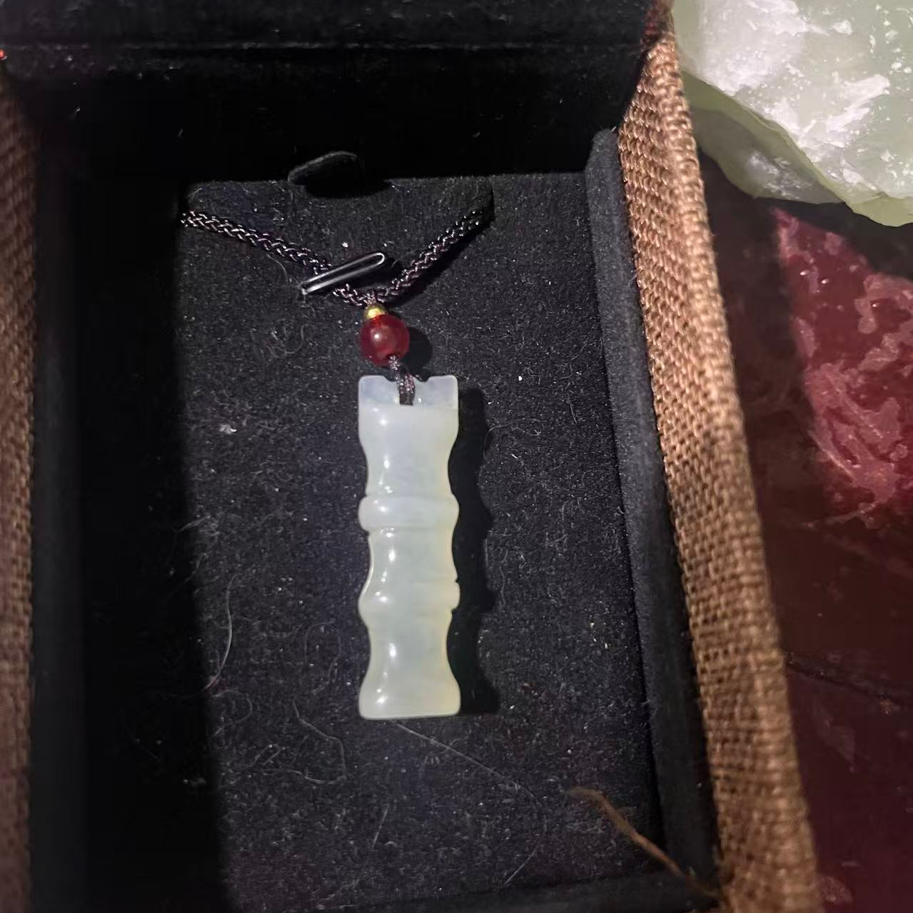 纯天然岫玉竹节吊坠手工雕刻节节高升配绳