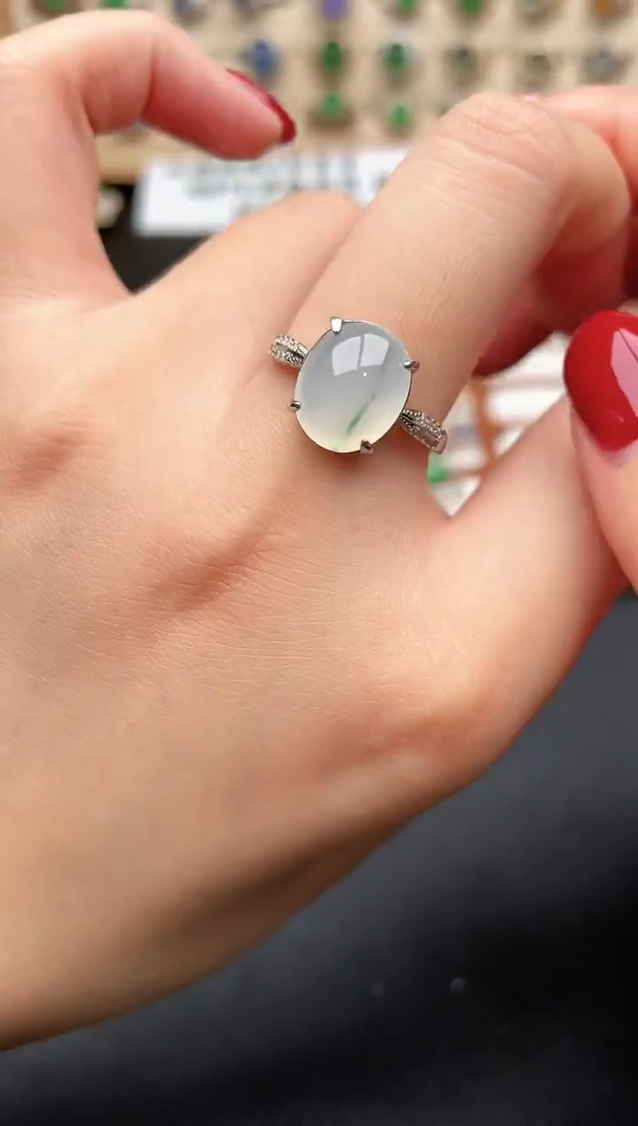 银S925镶嵌戒指翡翠一物一证一礼盒