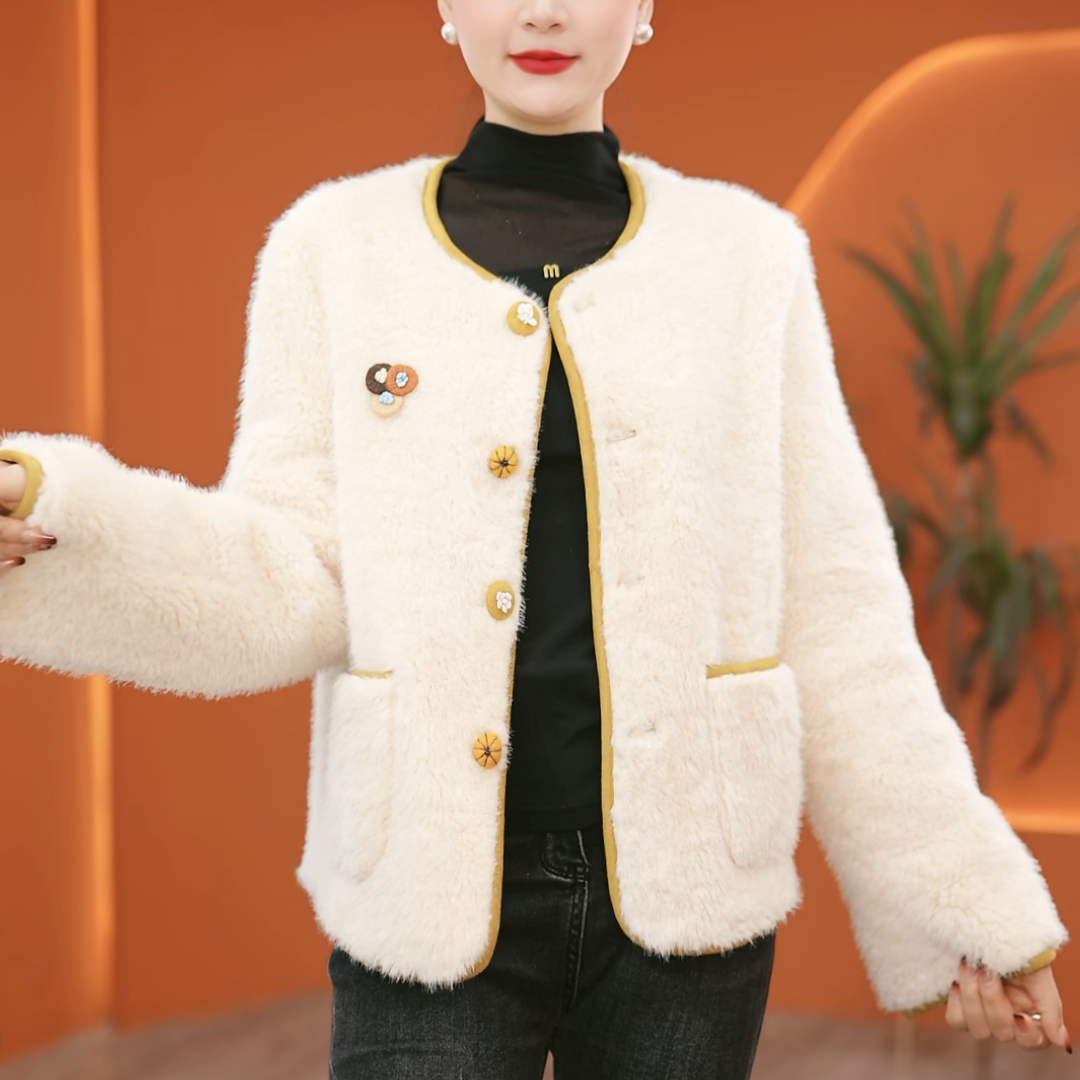 【HDY502-米白】冬季新款一体式时尚气质洋气百搭宽松保暖外套