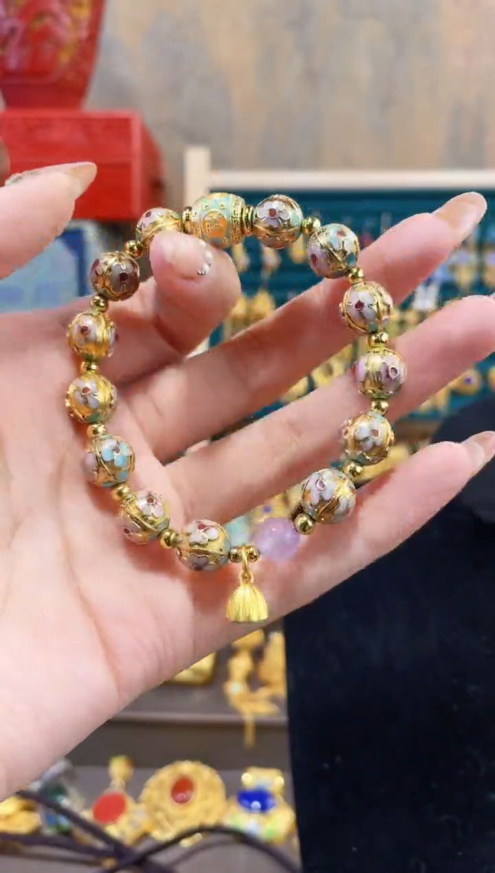 【闪购商品】景泰蓝金地瓜棱手串配珠加粉色