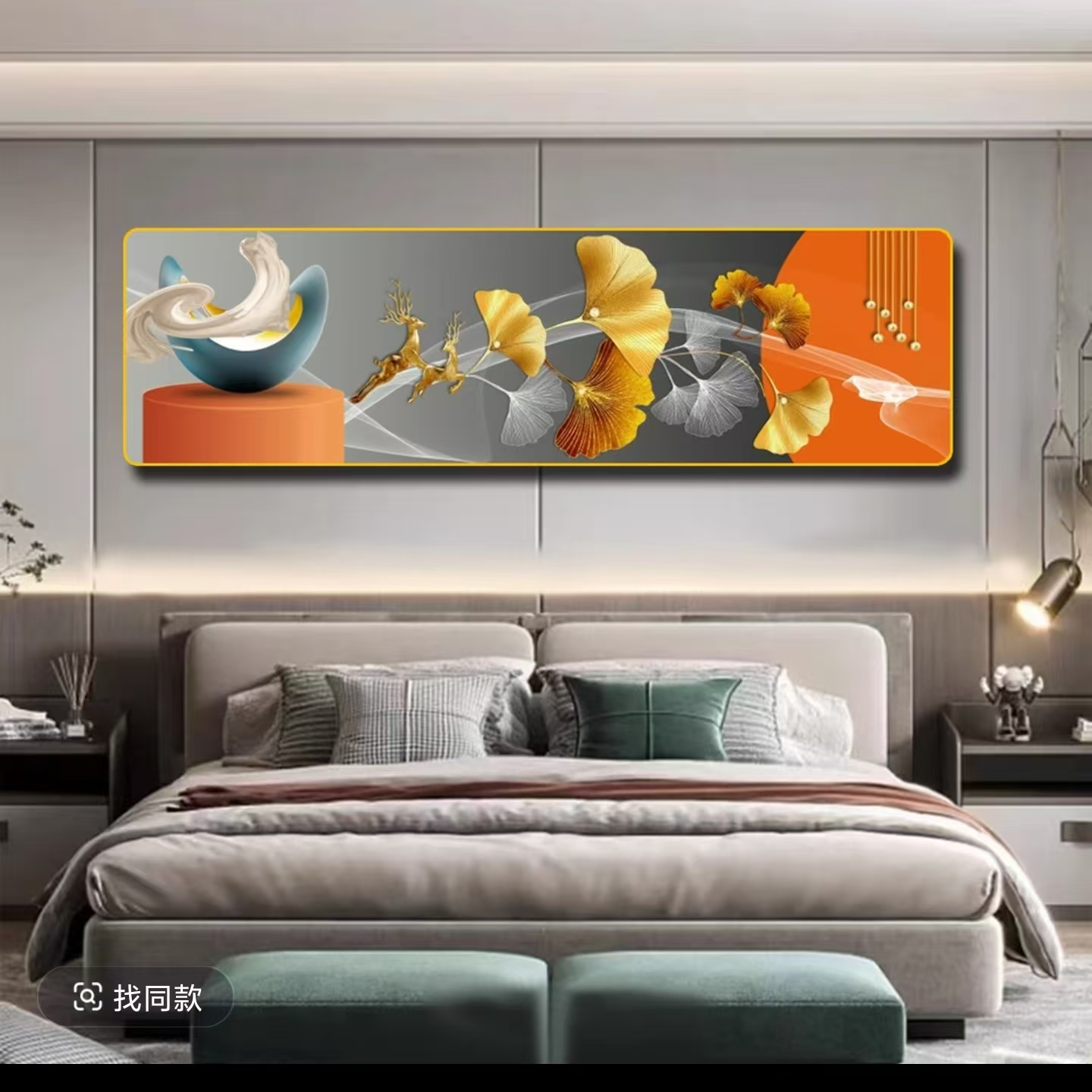 镶钻【福禄呈祥】307轻奢卧室装饰画大气横幅卧室背景墙装饰画捡漏