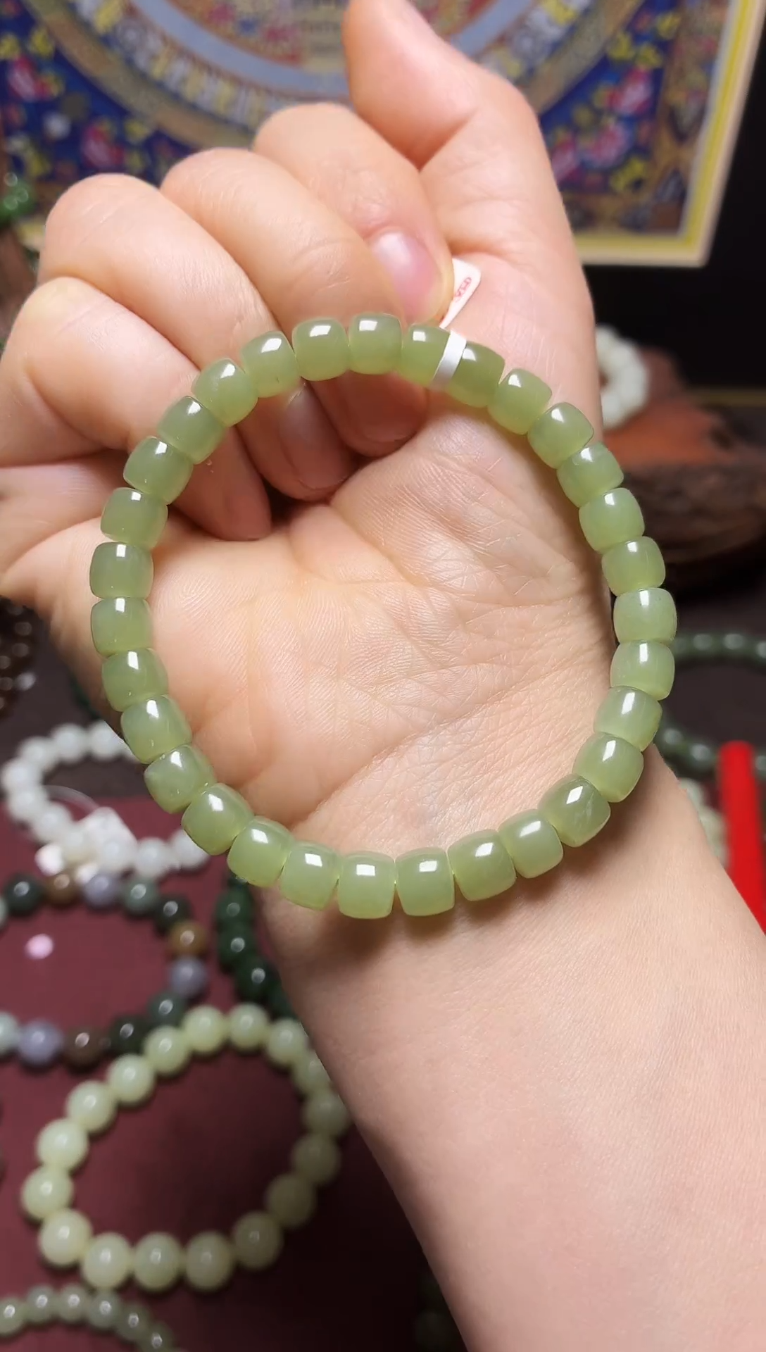 未镶嵌手链和田玉6.6mm湖水绿直切