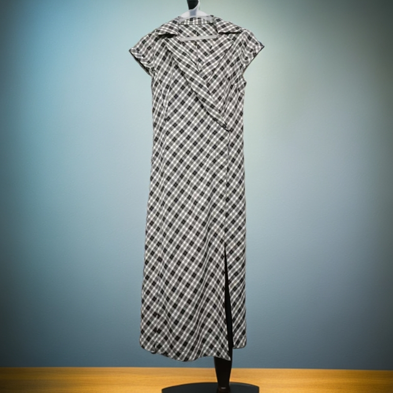 夏季V领格子拼接时尚显瘦连衣裙F365